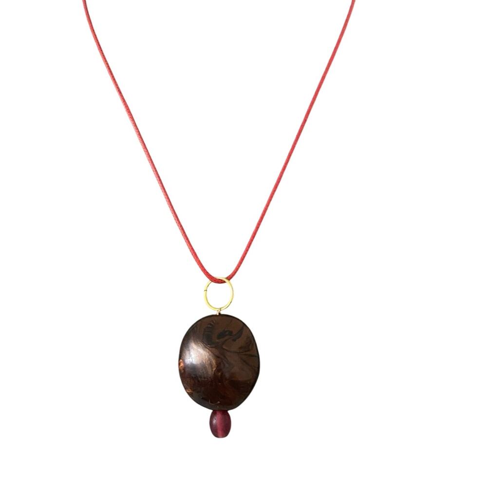 Upcycled brown bead pendant necklace